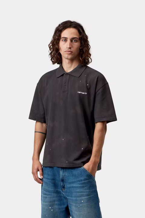 Carhartt WIP Painter Polo - Black, Destroy Wash, splatter