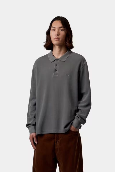 Carhartt WIP Waffle Rugby Shirt - Black, Garment Dyed