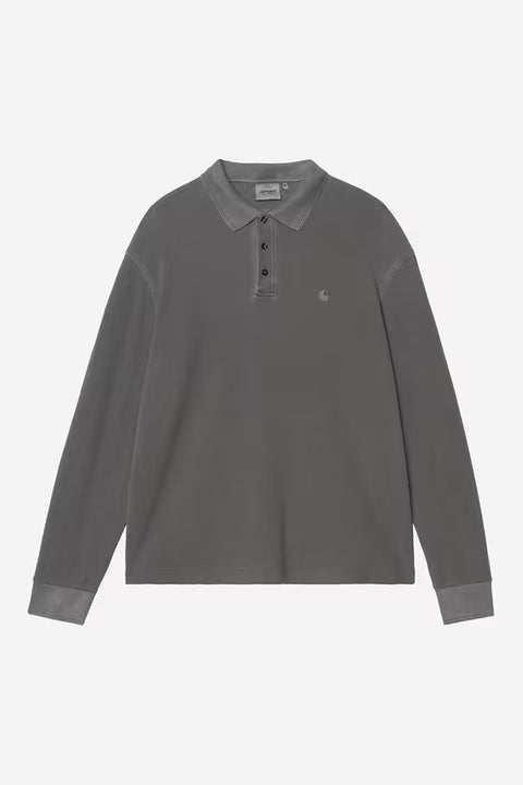 Carhartt WIP Waffle Rugby Shirt - Black, Garment Dyed