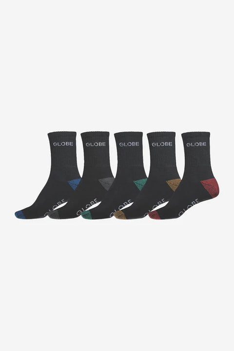 Globe Ingles Crew Sock 5 Pack - Black / Assorted