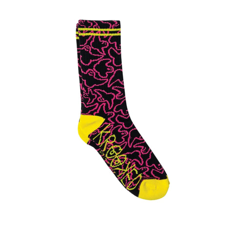 Krooked Multi Birds Sock 1 Pack - Black / Pink