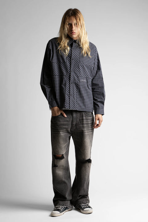 Wasted Paris Cross Tartan Shirt - Black Tartan