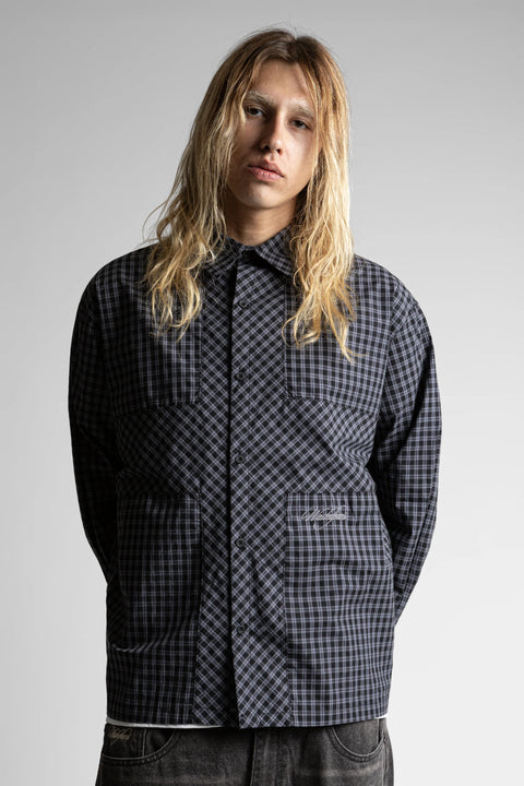 Wasted Paris Cross Tartan Shirt - Black Tartan
