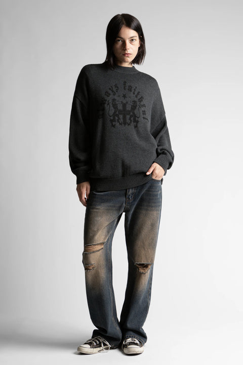 Wasted Paris Pull Emblem Sweater - Old Black