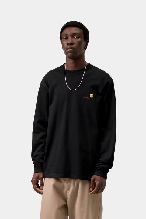 Carhartt WIP L/S American Script Tee - Black