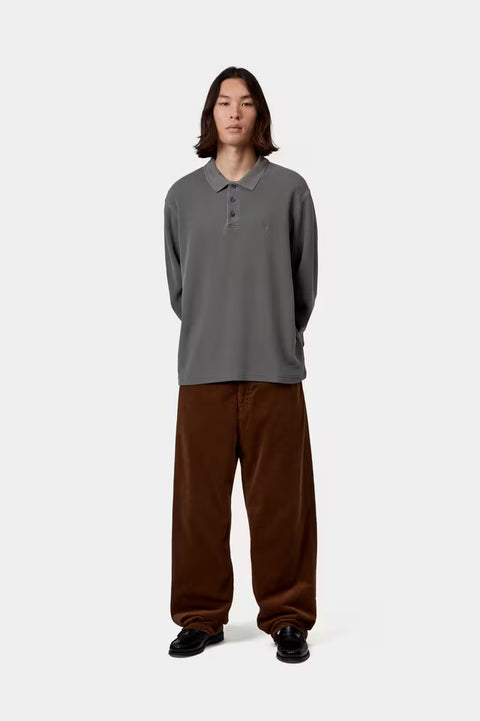 Carhartt WIP Waffle  Rugby Shirt - Black, Garment Dyed