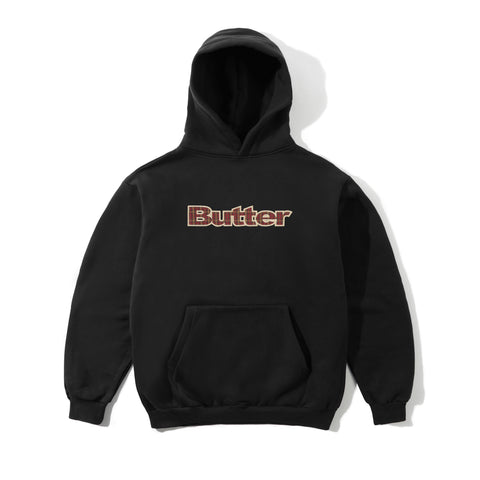 Butter Goods Plaid Logo Applique Pullover Hoodie - Black