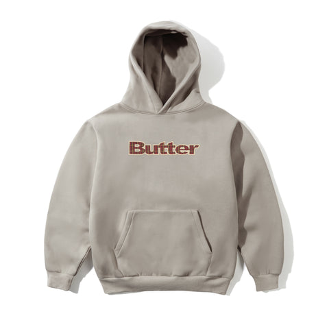 Butter Goods Plaid Logo Applique Pullover Hoodie - Taupe
