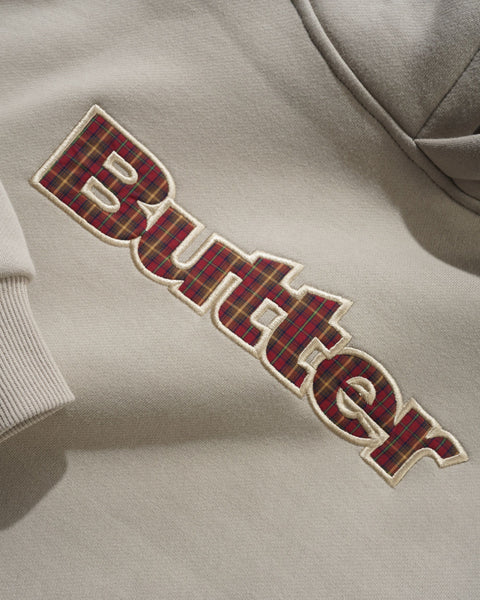 Butter Goods Plaid Logo Applique Pullover Hoodie - Taupe