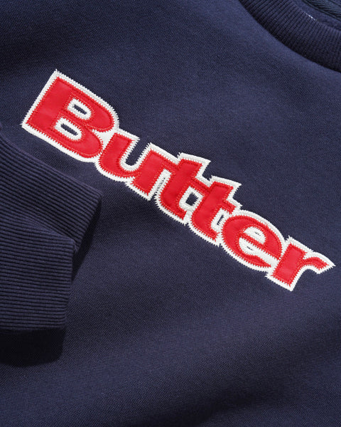 Butter Goods Satin Logo Applique Crewneck - Navy