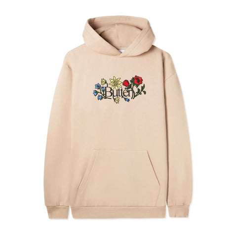 Butter Goods Floral Embroidered Pullover Hoodie - Tan