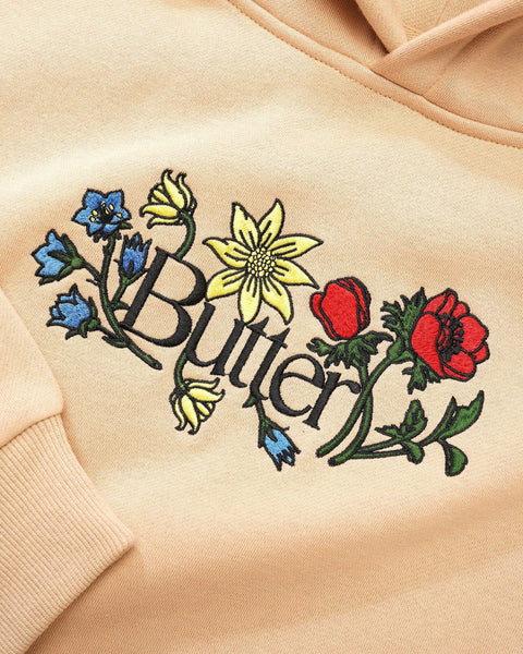 Butter Goods Floral Embroidered Pullover Hoodie - Tan