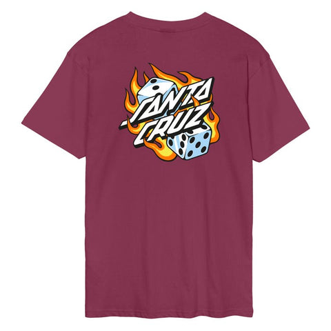 Santa Cruz Flaming Dice Dot Chest Tee - Burgundy