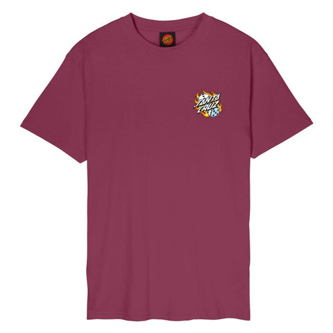 Santa Cruz Flaming Dice Dot Chest Tee - Burgundy