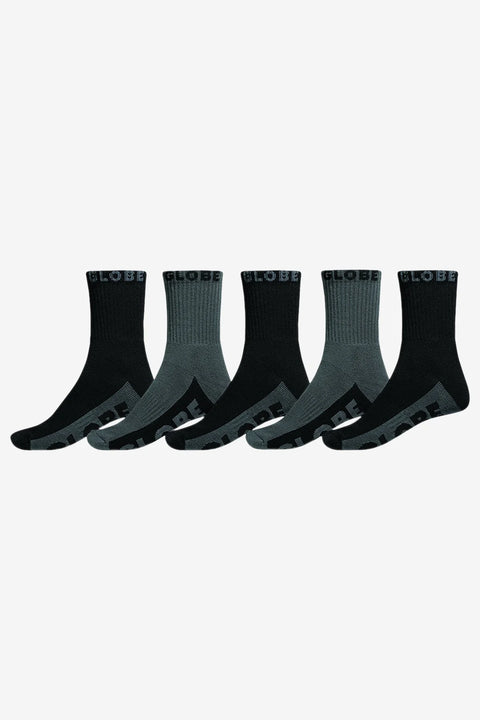 Globe B/G Crew Sock 5 Pack - Black / Grey