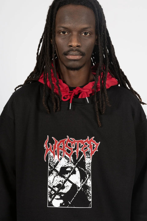 Wasted Paris Telly Wire Hoodie - Black / Fire Red