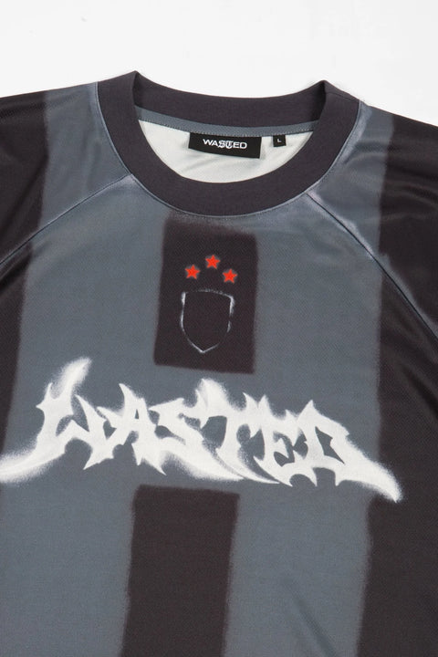 Wasted Paris Spray Football Tee - Black / Stone